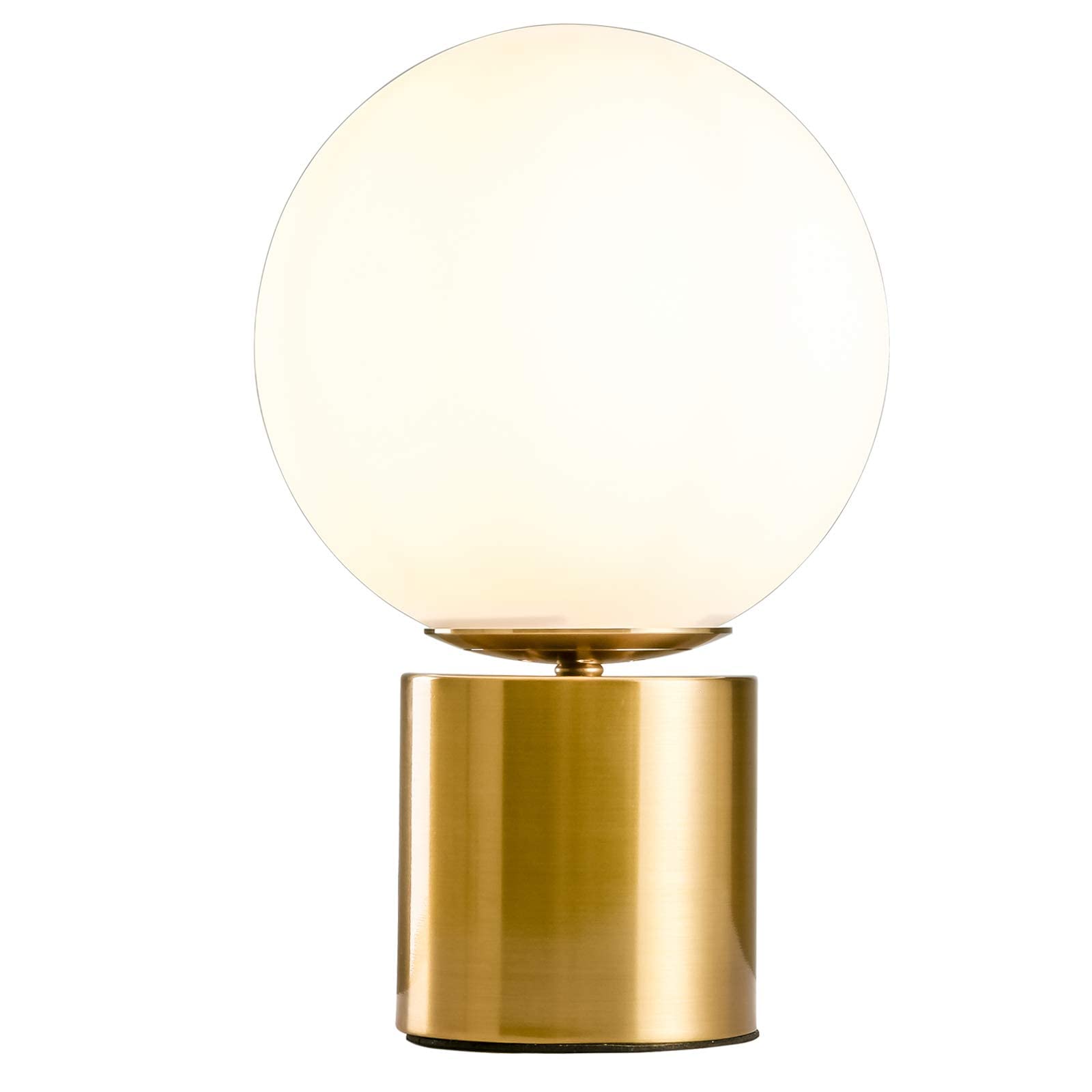 Sottae 11 Inch Modern Gold Globe Table Desk Lamp,Vintage Mid Century Round Table Lamp With White Glass Shade Metal Base For Bedroom Bedside Lamp Living Room End Table