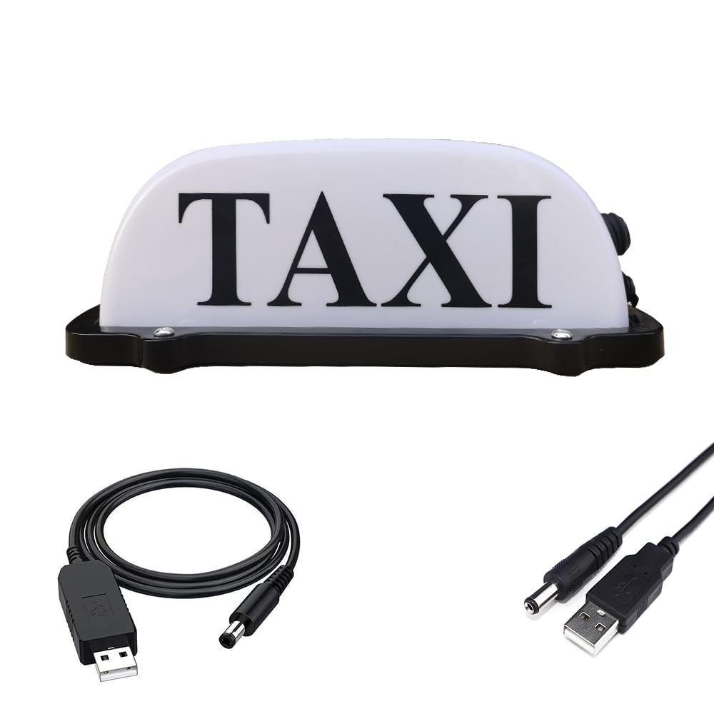 FUNGNLY USB Rechargeable Taxi Sign Light, Waterproof Magnetic Dome Light, 10.5in x 4.5in x 4in, White Plastic