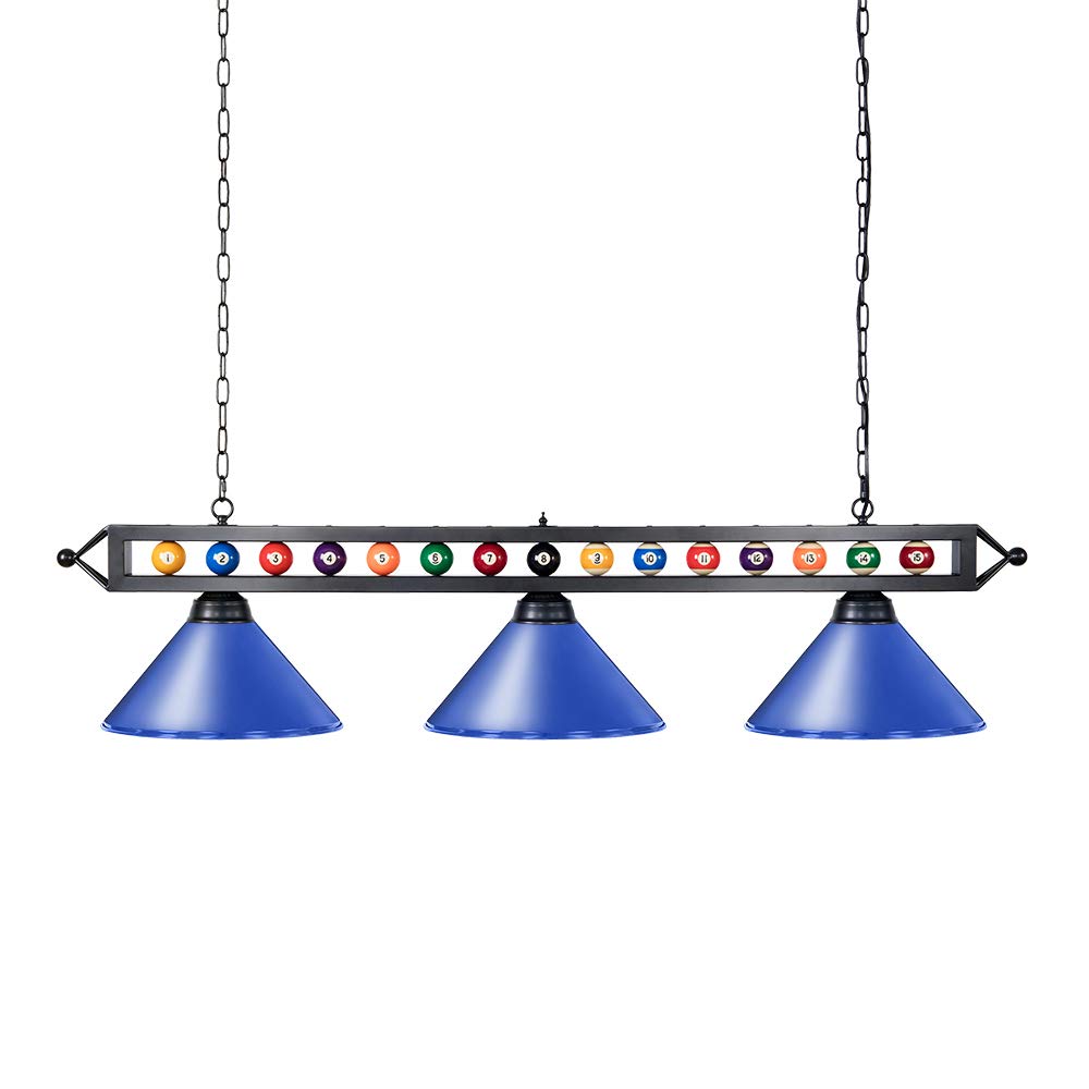 Wellmet 59'' Hanging Pool Table Light Fixture For Game Room Beer Party, Ball Design Metal Billiards Light With 3 Lamp Shades, Su