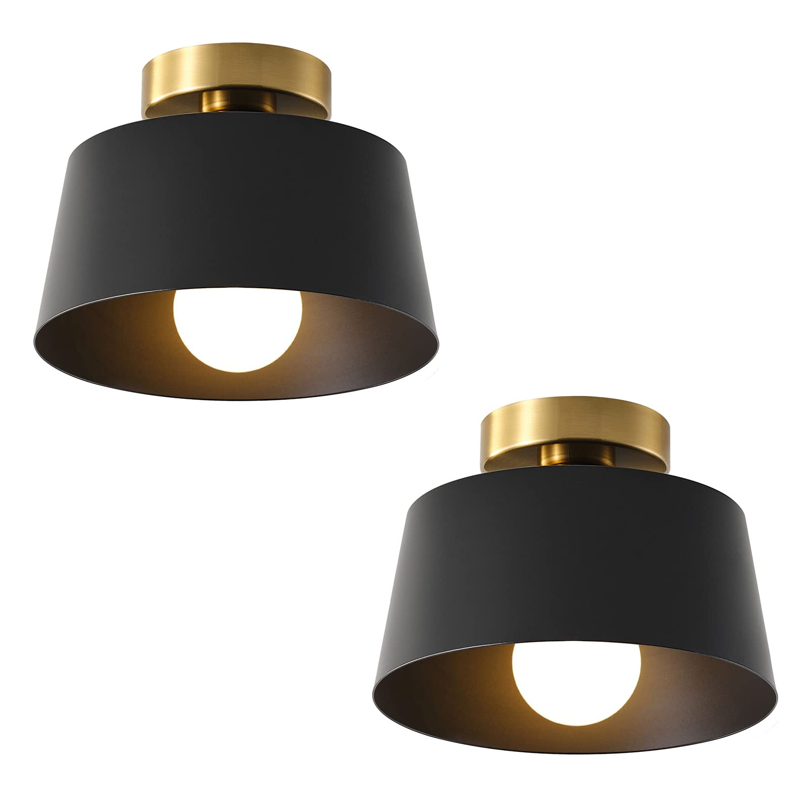 Lhlyclx 2 Pack Ceiling Light Fixture, Hallway Ceiling Light With Gold Plate And Matte Black Shade, Modern Simple Style Porch Lig