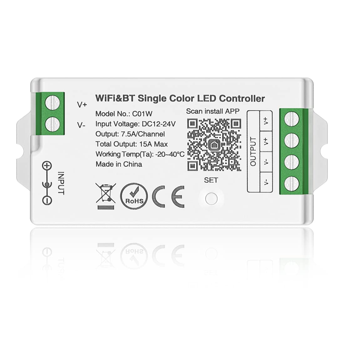 Btf-Lighting C01W Monochrome Pwm (+V -V) 2Pin Led Strip Dim Brightness 2.4Ghz Tuya Wifi Group Controller Alexa Google Home Smart