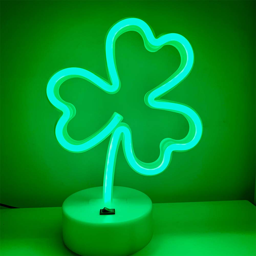 ENUOLI LED Neon Sign - Green Clover Night Light, USB & Battery Powered, Plastic, Model yNH.Z033