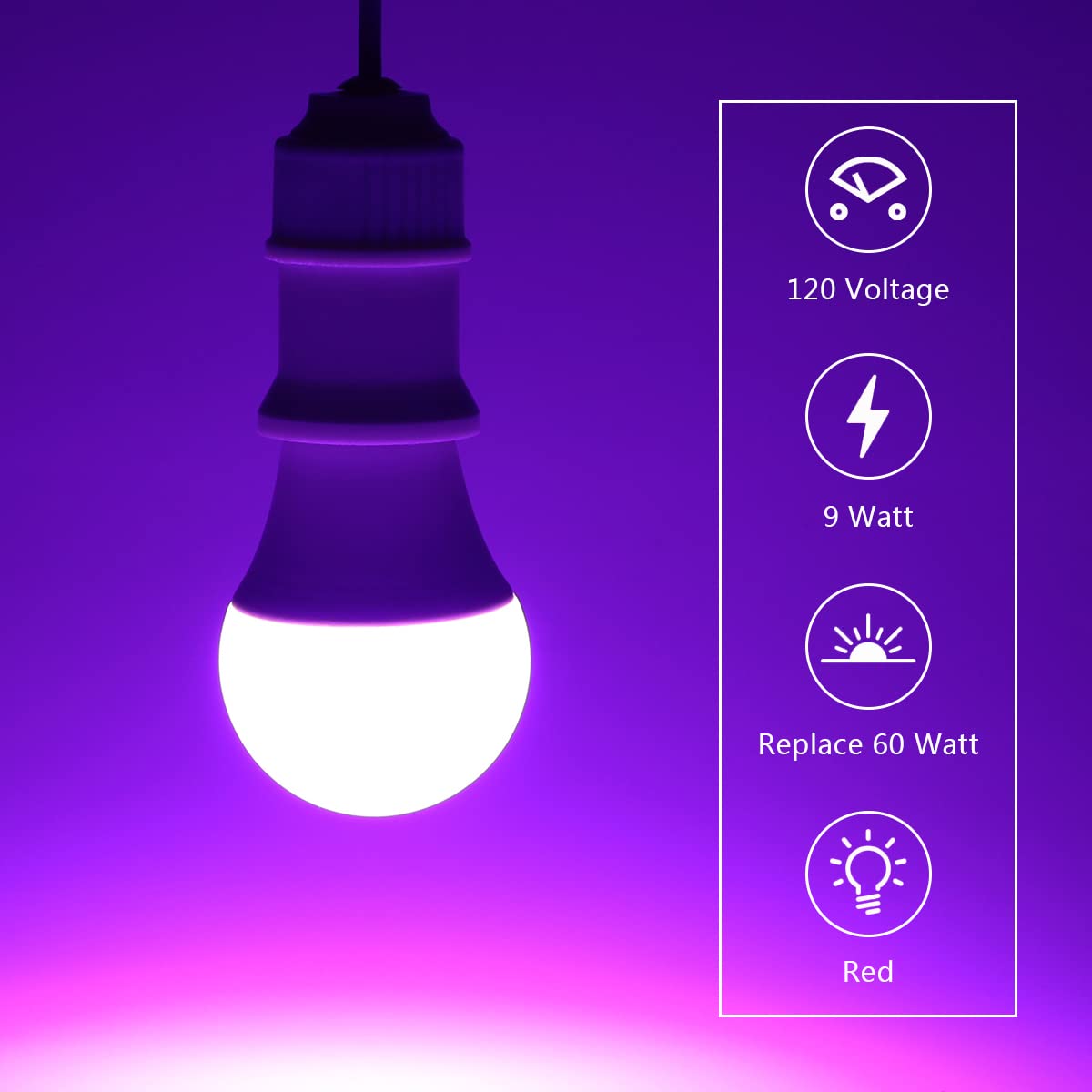 Kinur Light Bulb, A19 9W (60W Equivalent) Purple Led Lights 120V E26 Medium Base Non-Dimmable For Christmas Party Decoration Ind