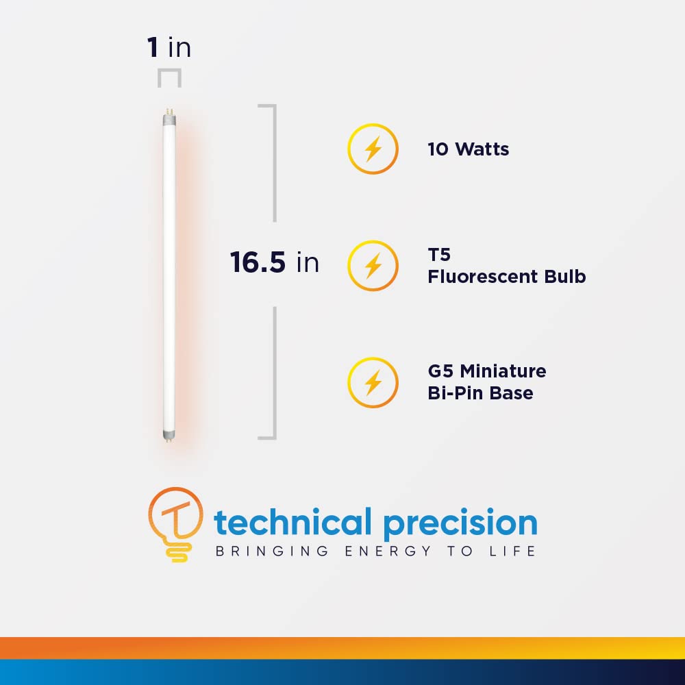 Technical Precision F10T5 Fluorescent Bulb - 10W Warm White 3000K - 16.25 Inches - Glass - 1 Pack