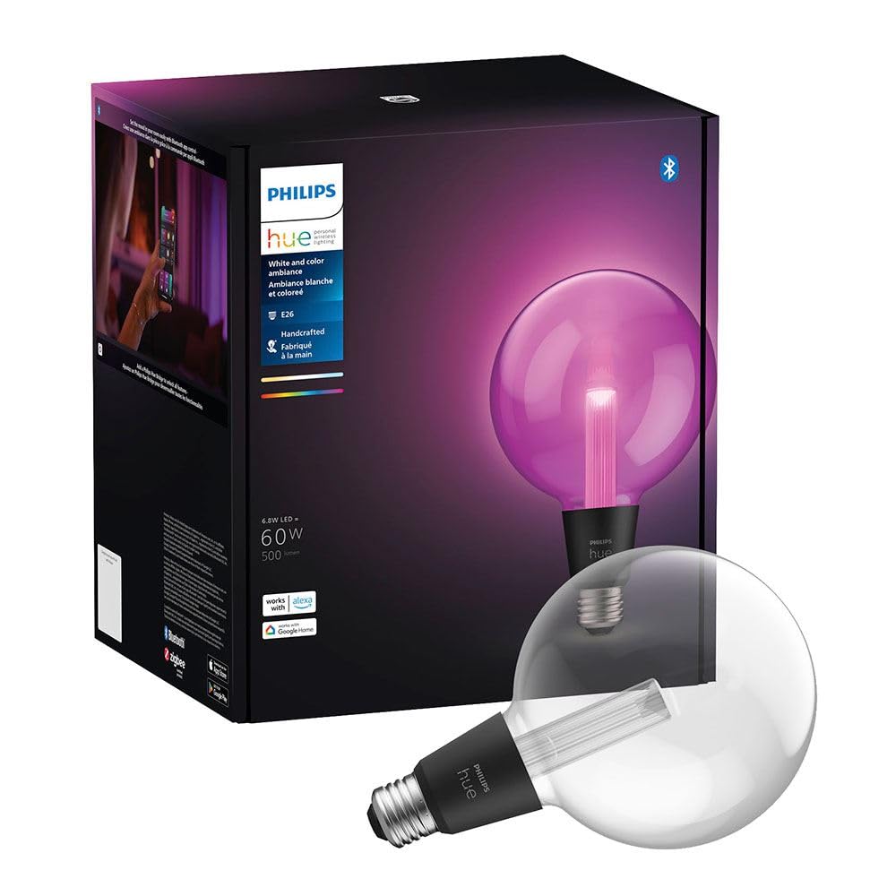Philips Hue Lightguide G40 Large Globe Smart Led Bulb - Handblown Glass - Color Changing Light - Compatible With Amazon Alexa, A