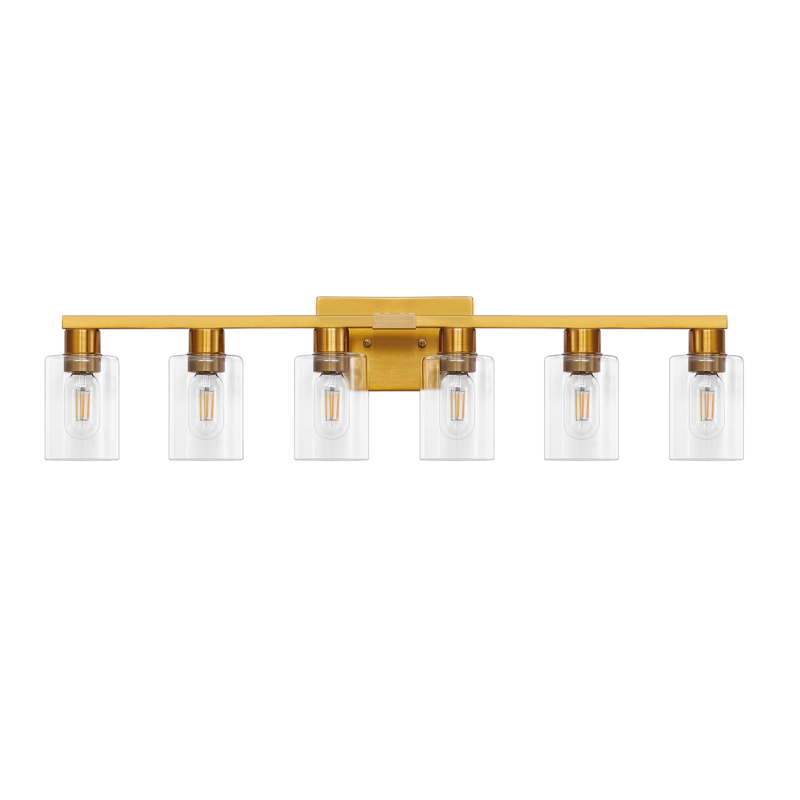 Hdasic 6 Light Bathroom Light Fixtures  Large Gold Bathroom Vanity Light With Clear Glass Shade  Brushed Brass Gold Bathroom Lighting Fixtures Over Mirror  Modern Wall Scones For Bedroom Living Room