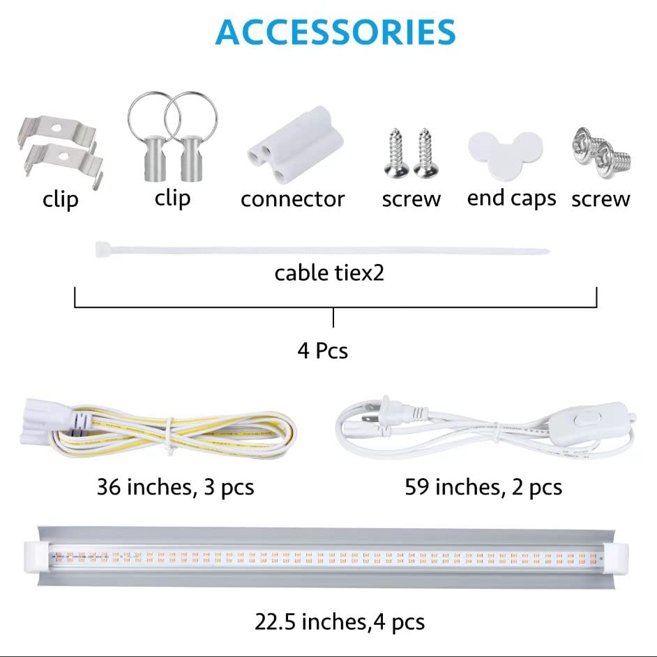 Grow Light, 2Ft T8,100W(4 X 25W, 600W Equivalent), Super Bright, Full Spectrum Sunlight Plant Light, Led Grow Light Strips, Grow