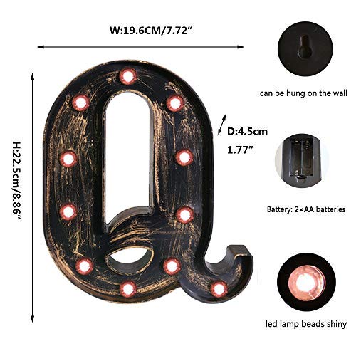 Oycbuzo Golden Black Led Marquee Letter - Industrial, Vintage Style Light Up Alphabet Letter Sign For Cafe Wedding Birthday Party Christmas Lamp Home Bar Initials Decor - Q