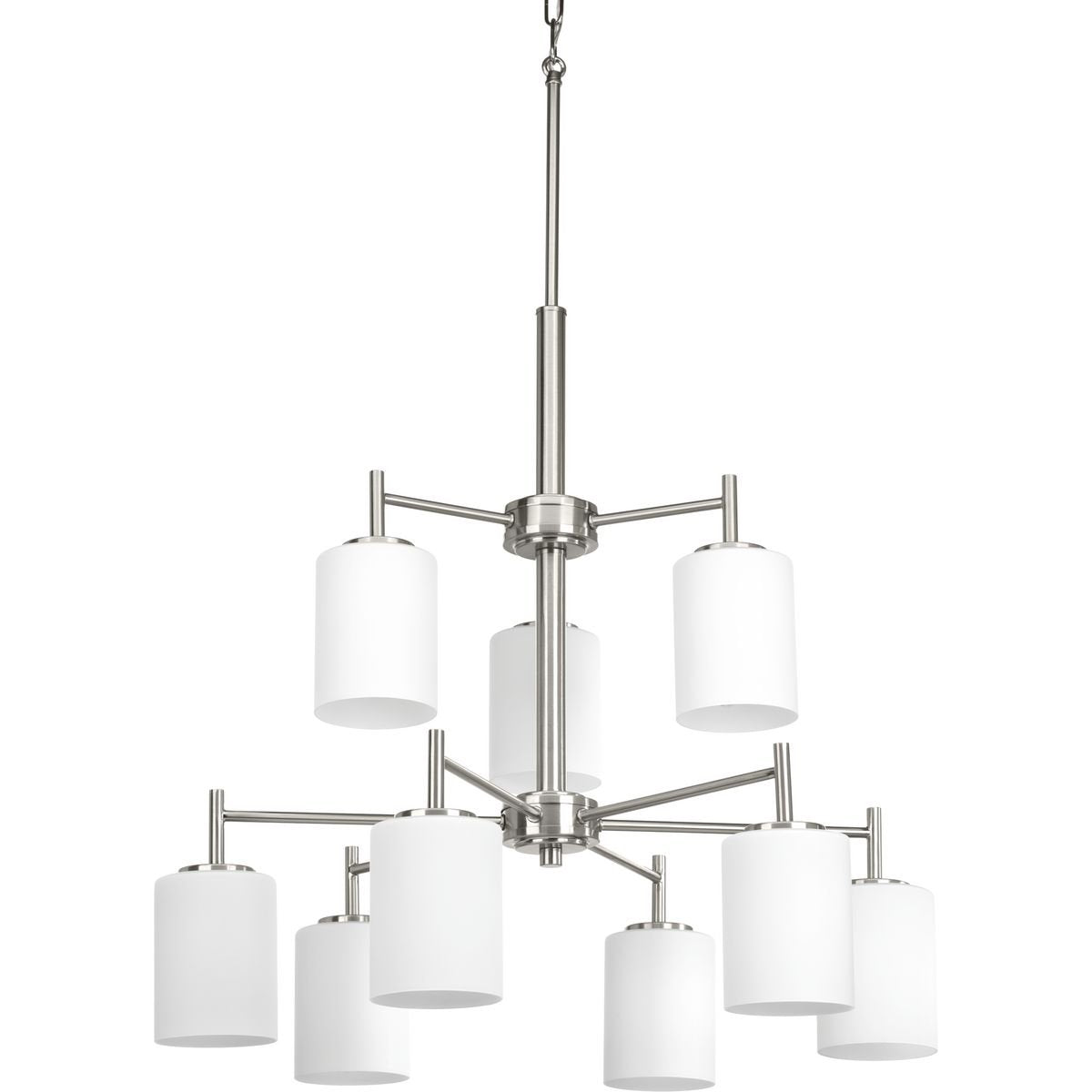 Progress Lighting P4726-09 Replay Collection Etched White Glass Modern Chandelier Light, 9-Light, Brushed Nickel