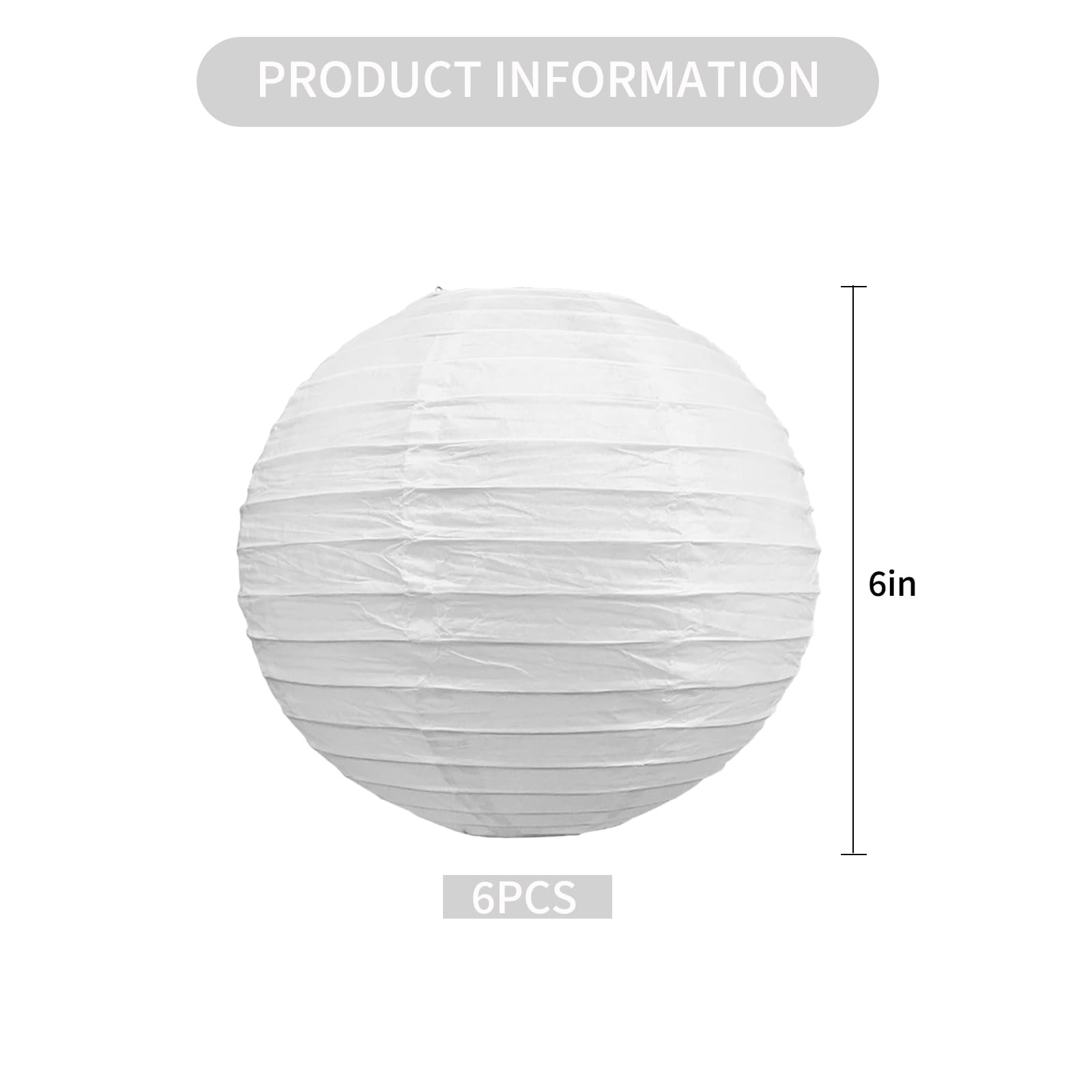 BEISHIDA 6-Inch White Paper Lanterns - Decorative Hanging Round Lamps for Birthday, Wedding, Christmas, Home Decor (6 Packs)