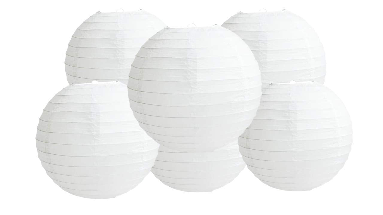 Pack of 6 Round Paper Lantern Lamp Paper Lanterns Party Decorations White, 14''/35CM)