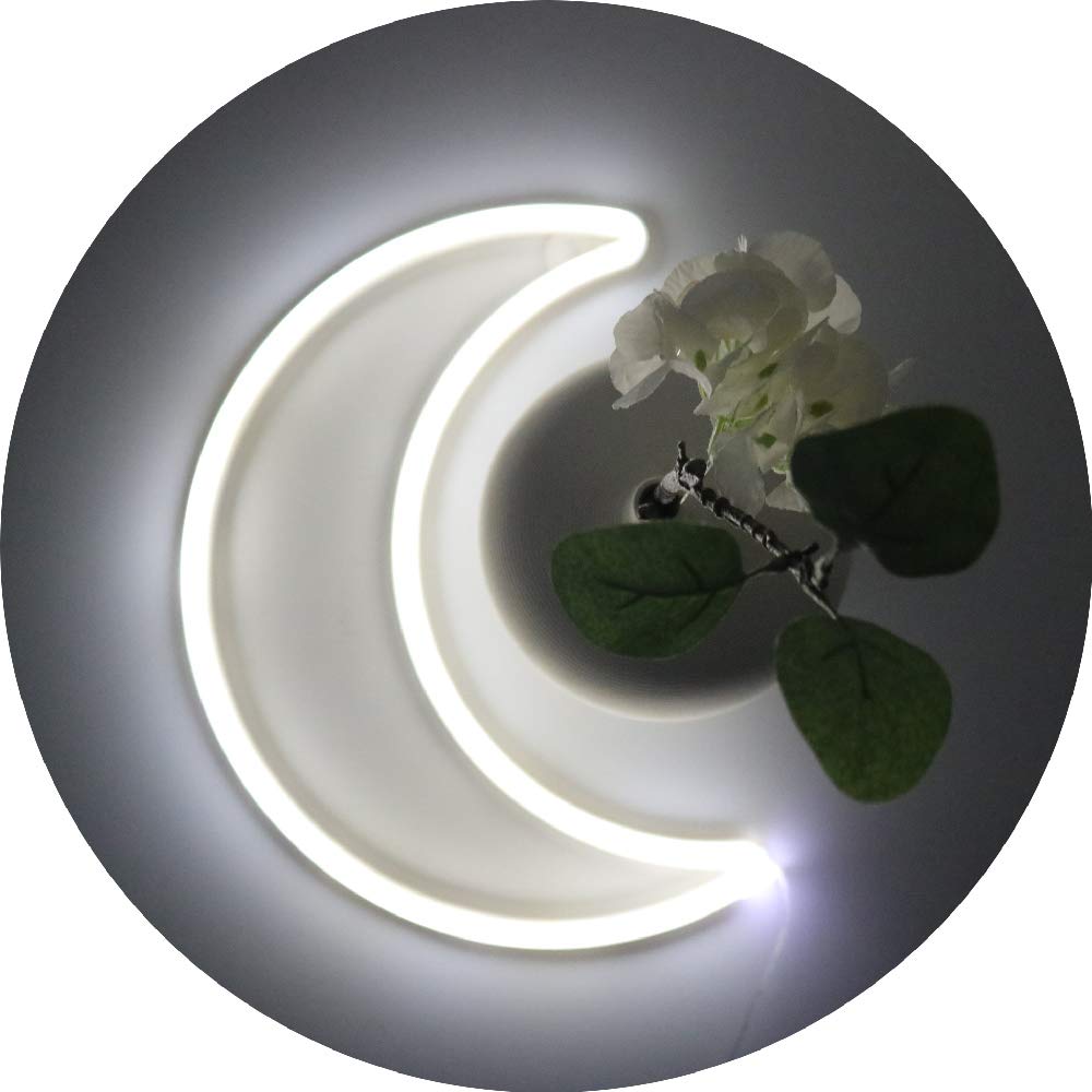 YAOZHOU LED Moon Neon Light, Cool White, USB/Battery Powered Decorative Night Light for Home, Office, Bedroom, Party
