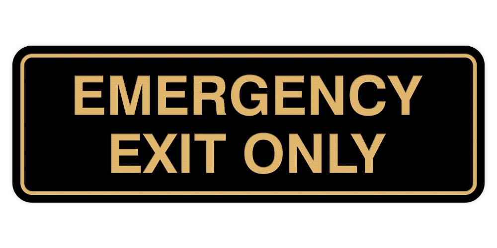 Signs ByLITA Standard Emergency Exit Only Sign - Easy Installation | Durable Wall or Door Sign (Black/Gold) - Small 2 Pack