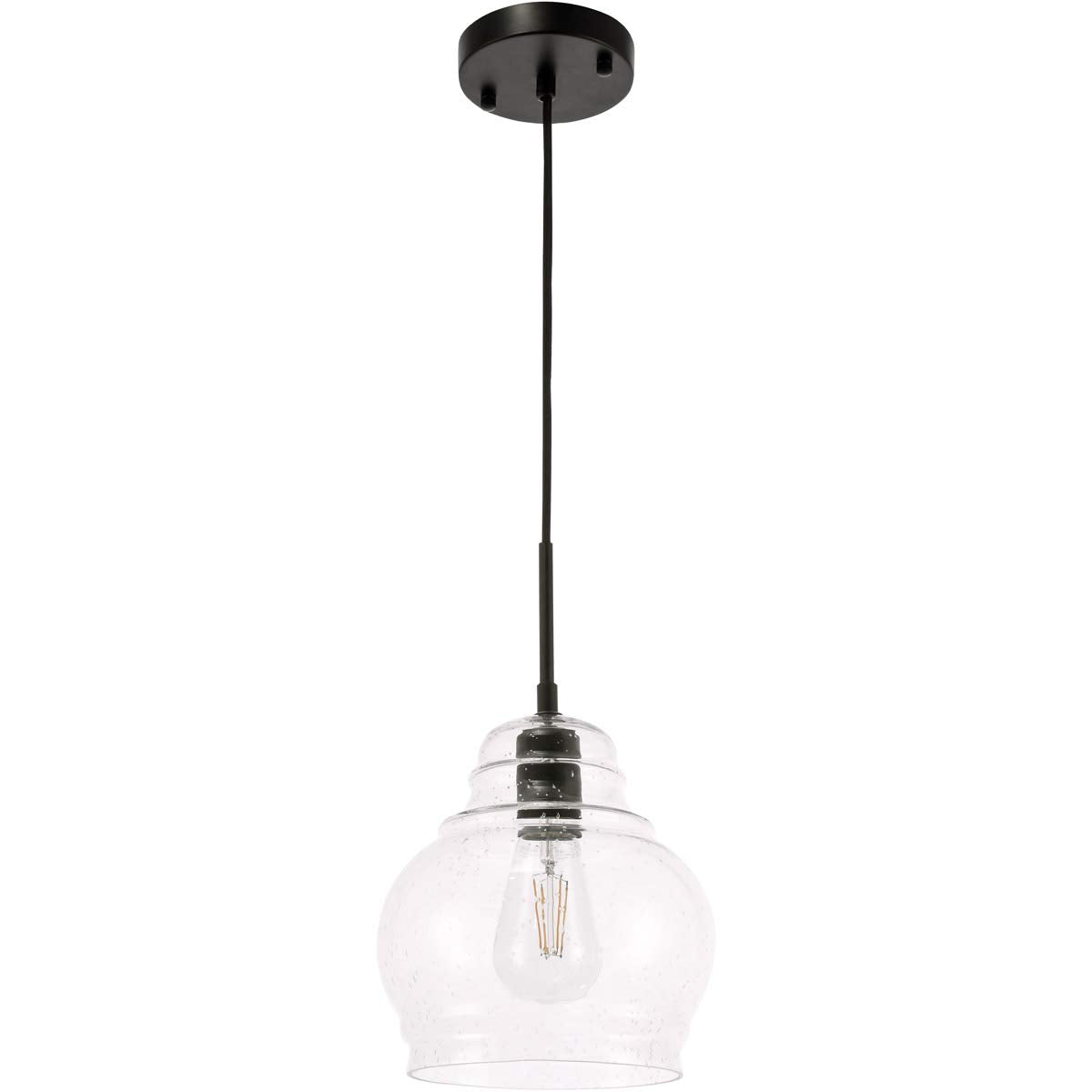 Living District Indoor Modern Home Decorative Bright Ceiling Pierce 1 Light Black and Clear seeded Glass Pendant