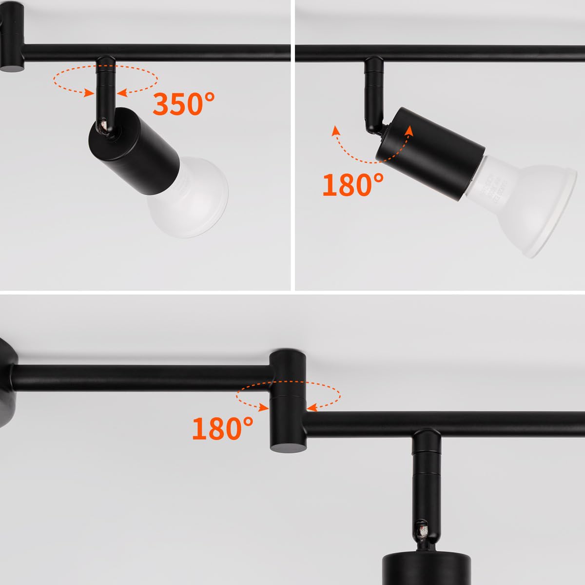 Mirrea 3.5 Ft 4-Light Black Track Lighting Kit With Rotating Heads And 4-Light Sputnik Flush Mount Light
