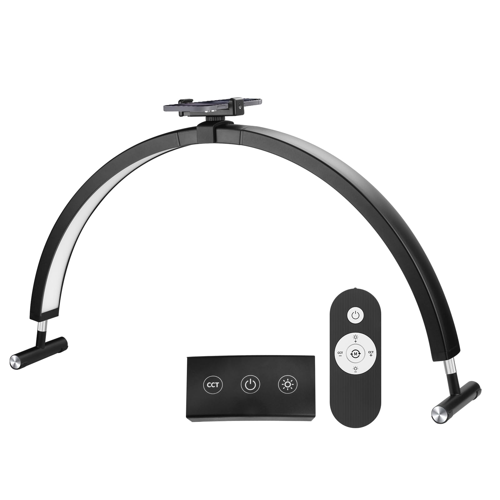 Mznoo Half Moon Nail Tech Light, 45W Dimmable, 30in, Adjustable 3200K-6500K, Aluminum, Black, Model MZ-DL30