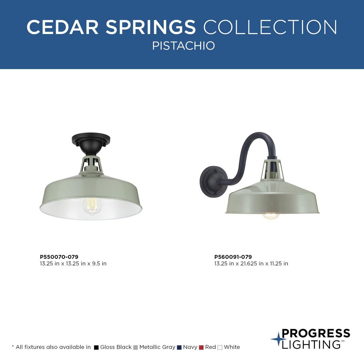 Progress Lighting Cedar Springs Collection 1-Light Farmhouse Outdoor Semi-Flush Mount Light Pistachio, Green, 9.50X13.25X13.25