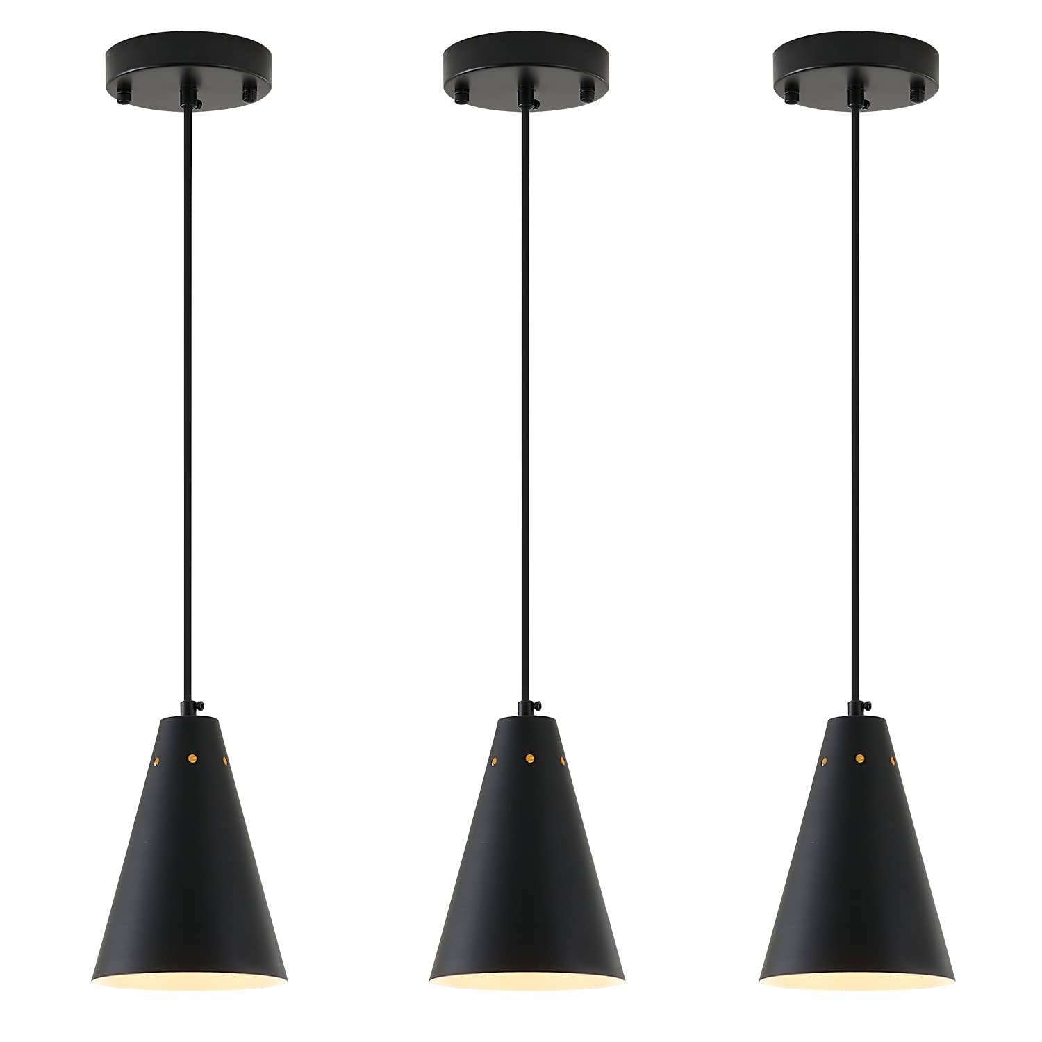 Dijiahua Black Pendant Lights 3 Pack, Mini Adjustable Metal Chandeliers for Kitchen Island, Model P-JDH034