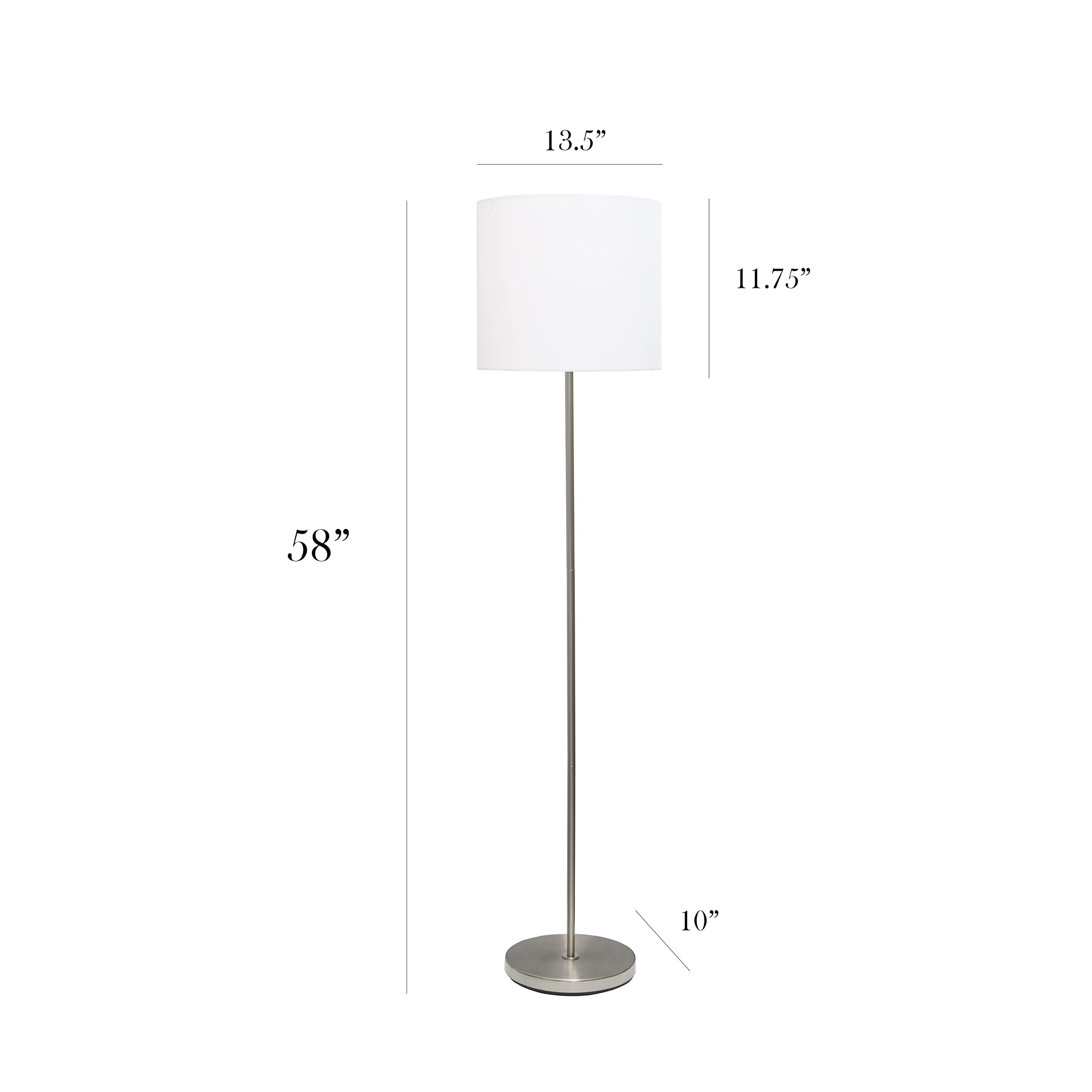 Simple Designs LF2004-WHT Floor Lamp, Brushed Nickel, Metal, White, No Bulb