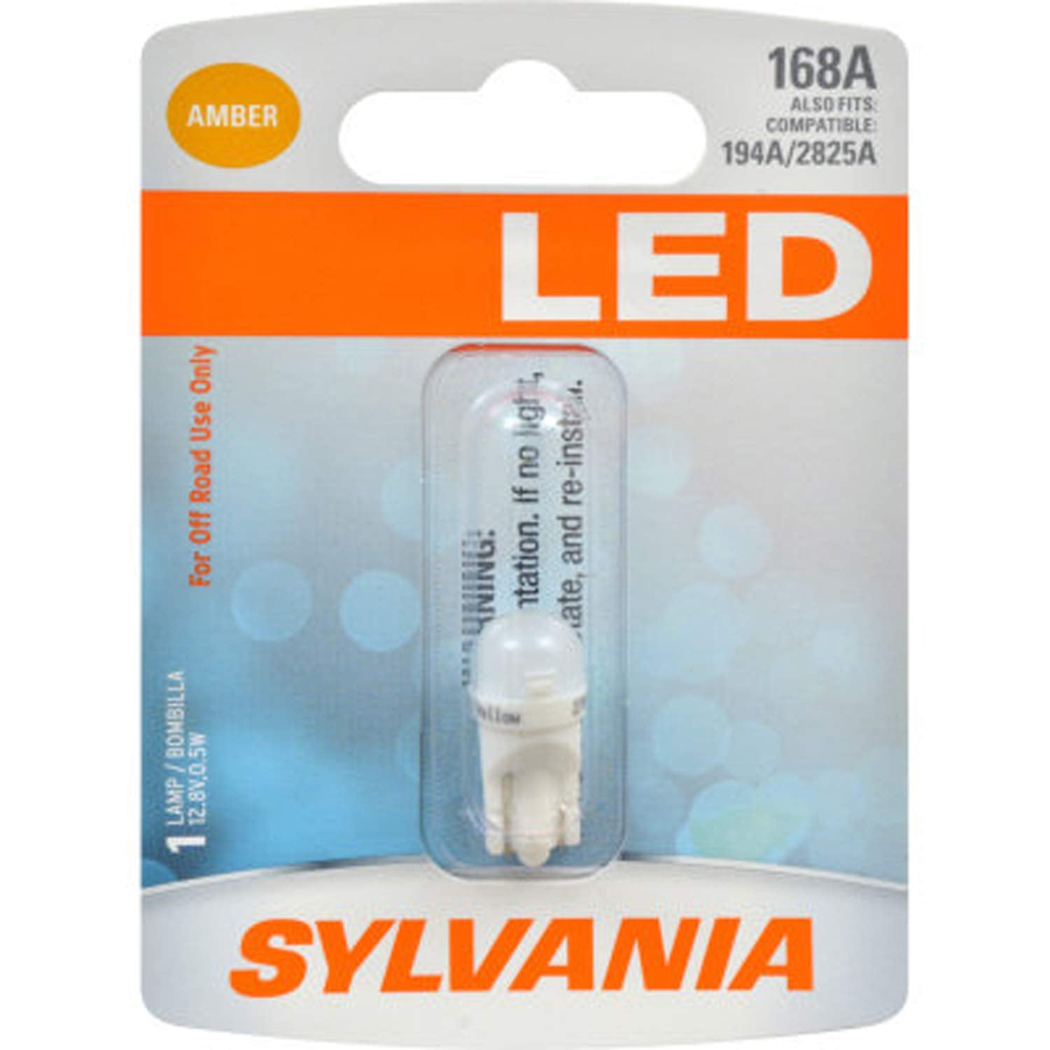 SYLVANIA 168 T10 W5W LED Amber Mini Bulb - Bright LED for Interior Lighting, Model 168ASL.BP, Contains 1 Bulb