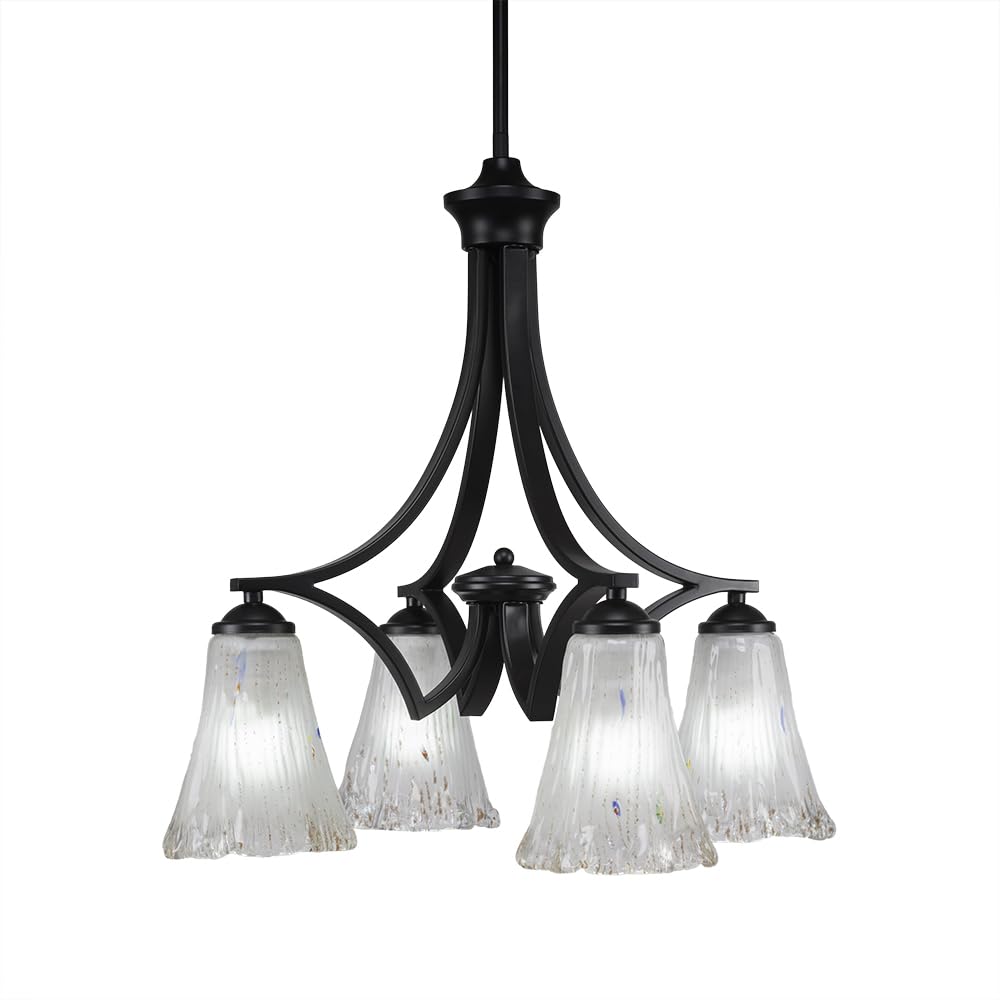 Toltec Lighting 568-MB-721 Zilo 4 Light Chandelier with 5.5&quot; Fluted Frosted Crystal Glass, 19&quot; x 20.25&quot; x 21&quot;, Matte Black Finish