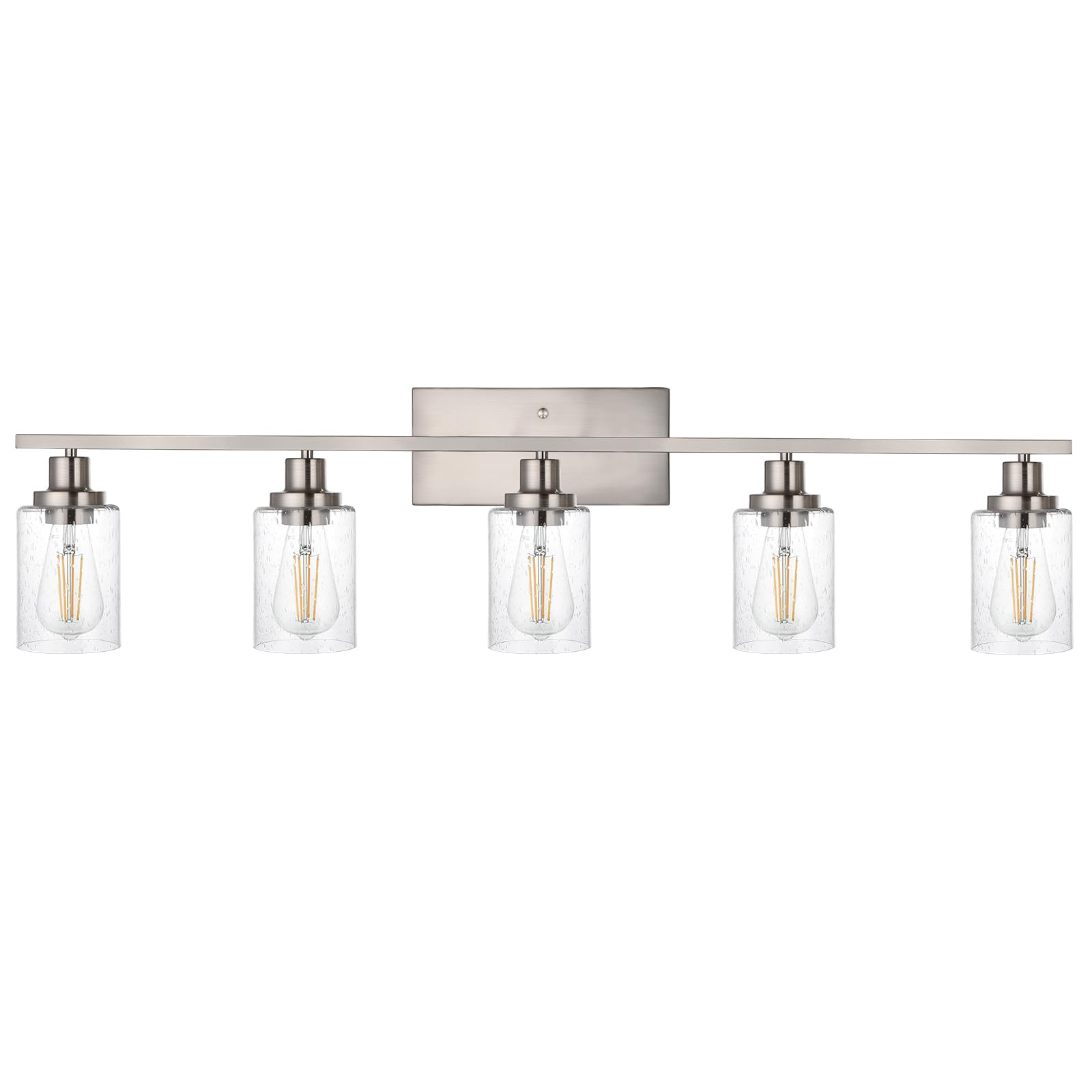 WINSHEN Bathroom Vanity Lighting Fixture, 5-Lights, 40-Inches, Brushed Nickel, Industrial Sconce with Seeded Glass Shades, Model SG-51S-5L
