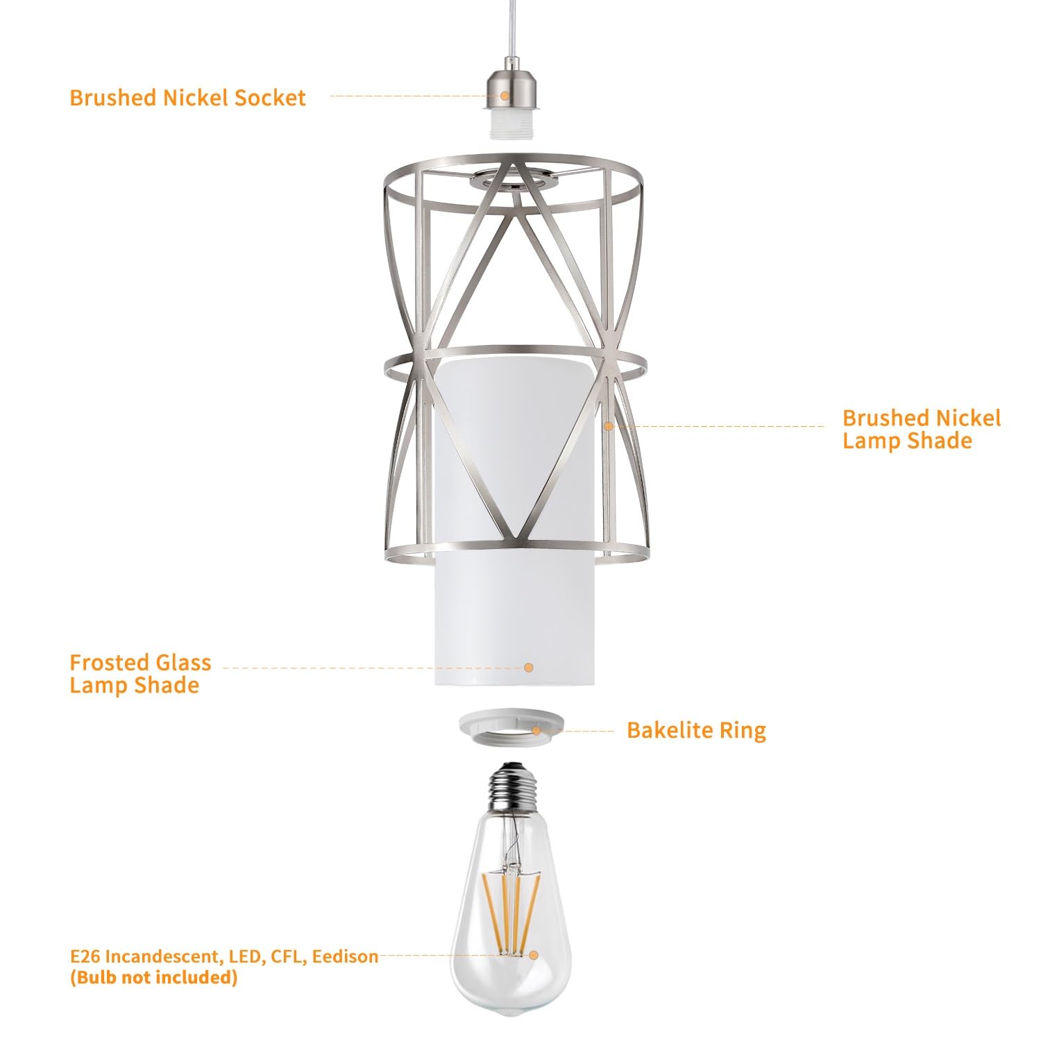 Zlierop Modern Pendant Light With Frosted Glass, Brushed Nickel Hanging Kitchen Lights, Cylindrical Pendant Lights Kitchen Island, Kitchen Pendant Lighting Over Island, Foyer, Dining Room, Entryway