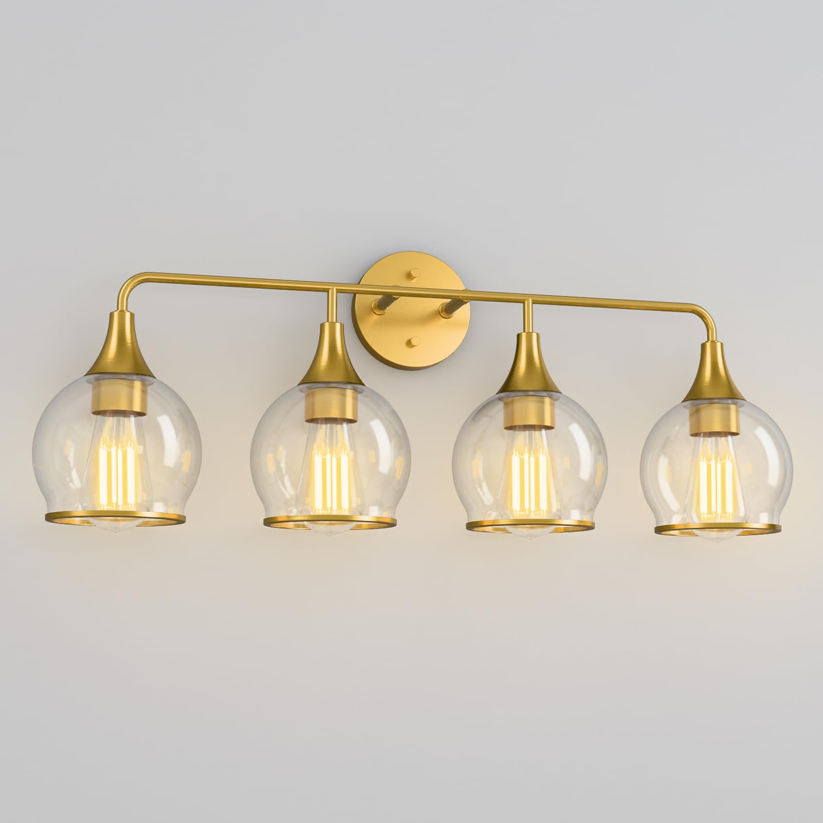 Lightania Bathroom Light Fixtures, 4-Light Vanity Lights with Clear Globe Glass Shade, Modern Gold Bathroom Vanity Light, Bathro