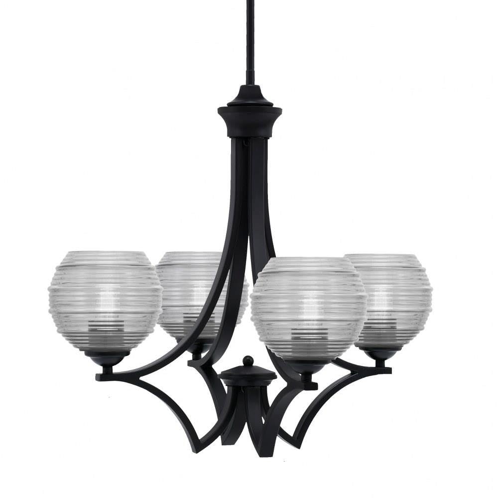 Toltec Lighting 564-Mb-5110 Zilo - 4 Light Uplight Chandelier-19.75 Inches Tall And 21 Inches Wide, Finish Color: Matte Black, Glass Color: Clear Ribbed