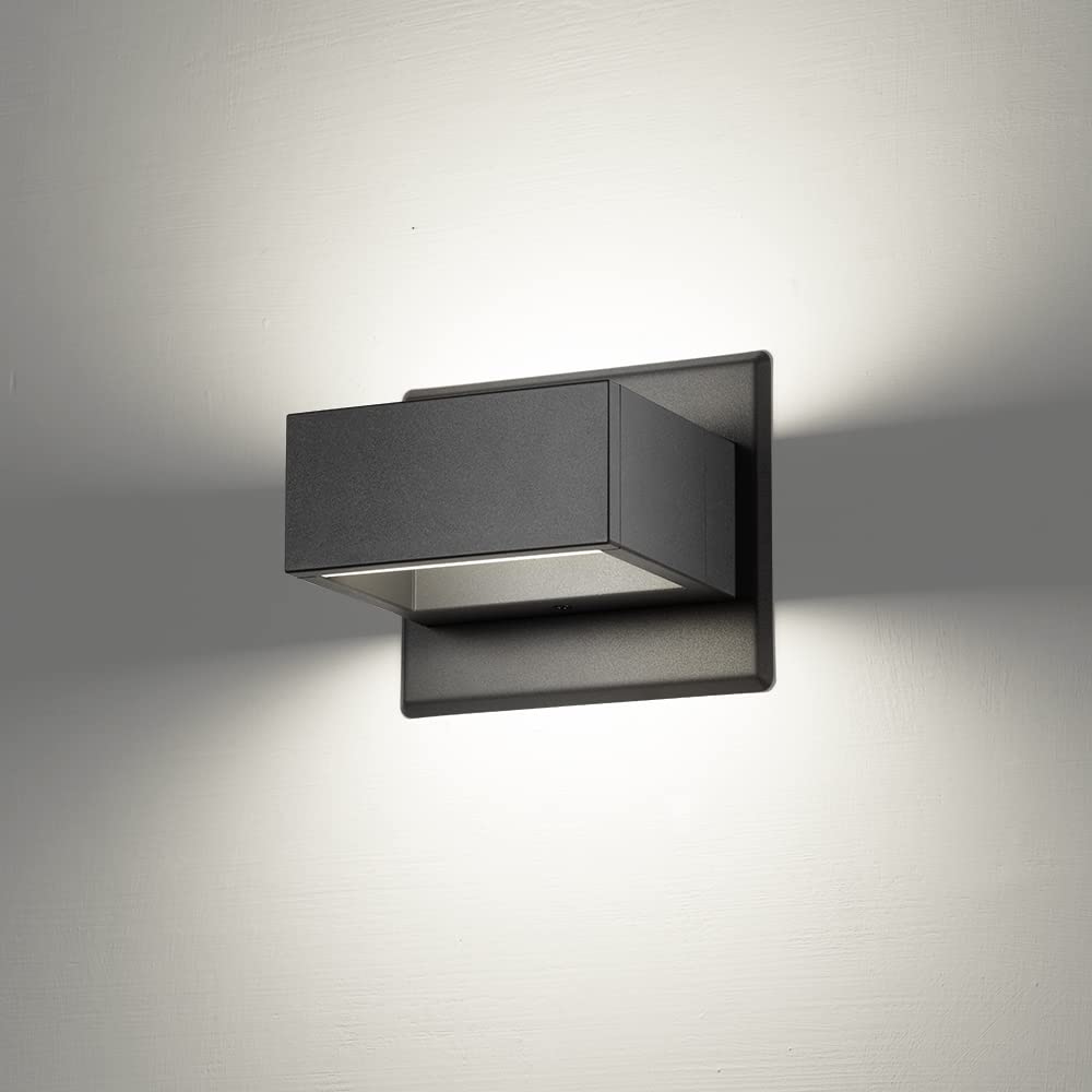 Lustrlach Dull Black Led Outdoor Up Down Wall Sconce Light - Ip54 Waterproof Aluminum 3000K