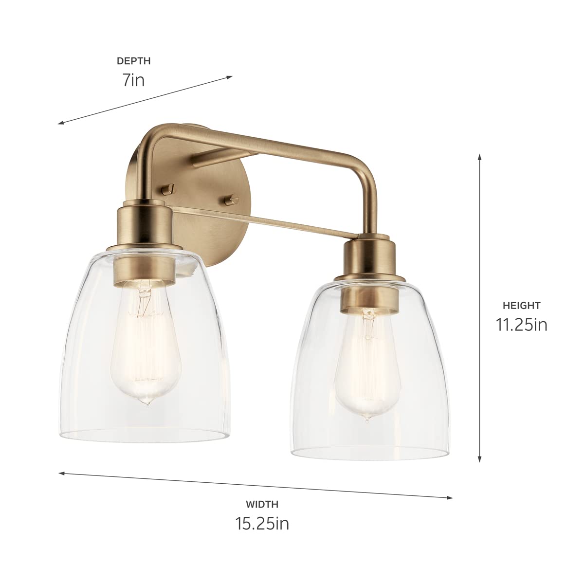 Kichler, Meller 15.25 Inch 2 Light Vanity Light With Clear Glass In Champagne Bronze, 55101Cpz