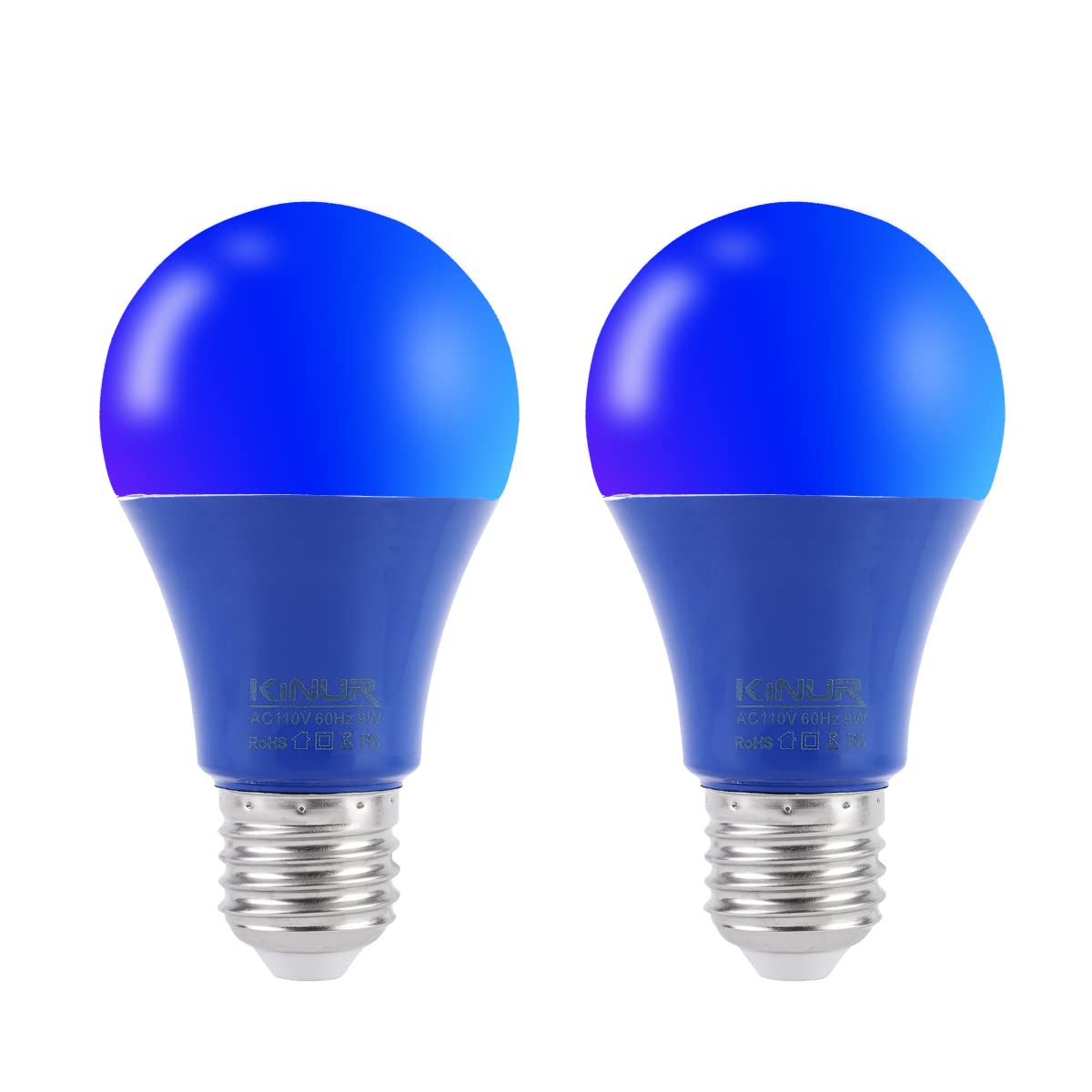 Kinur Blue Led Light Bulb, A19 9W (60W Equivalent) 120V E26 Medium Base Non-Dimmable For Christmas Party Decoration Indoor Outdo