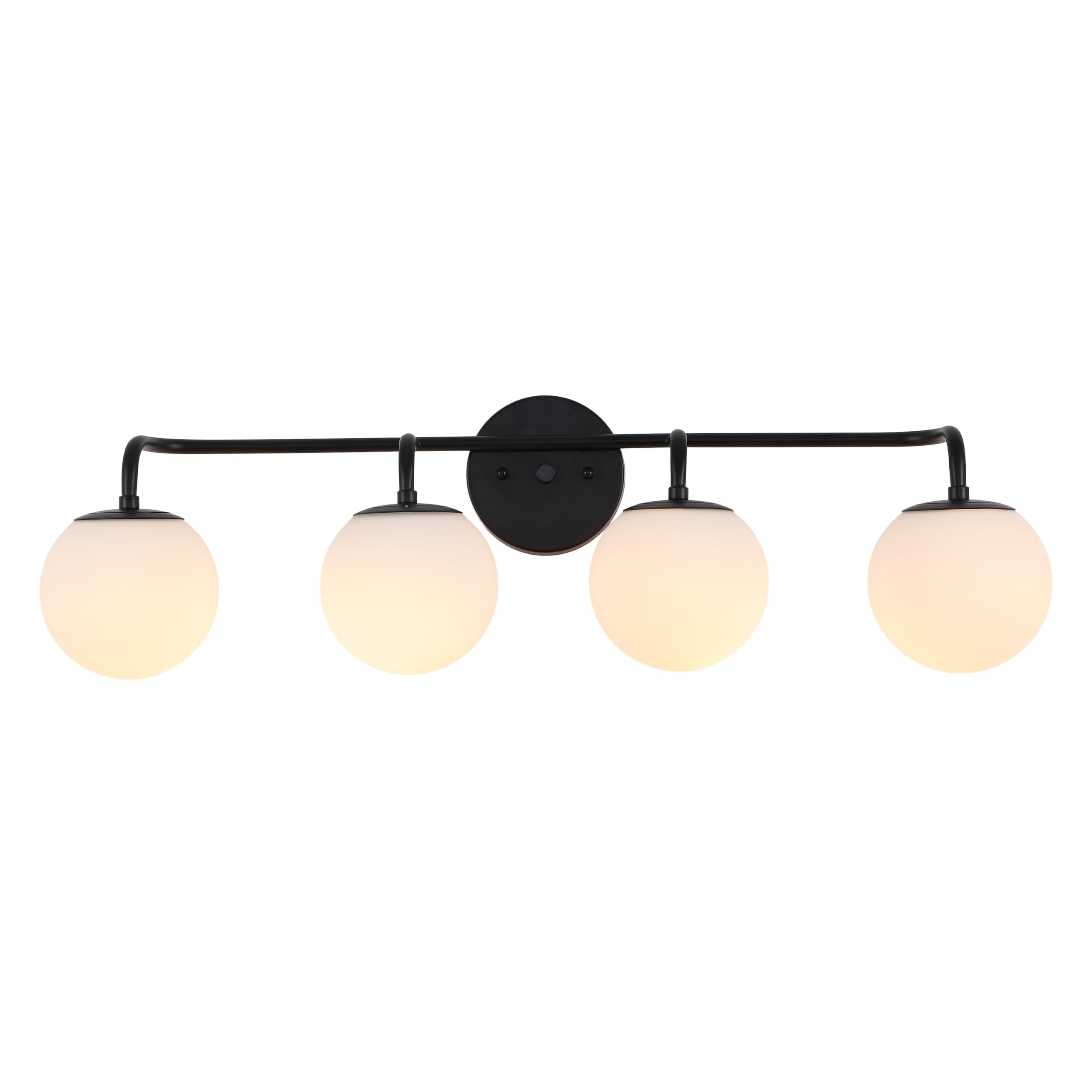 JONATHAN Y 31 Black Modern Globe Wall Sconce Vanity Light for Bathroom, White Frosted Glass Shade, Midcentury Parisian Bistro Wa