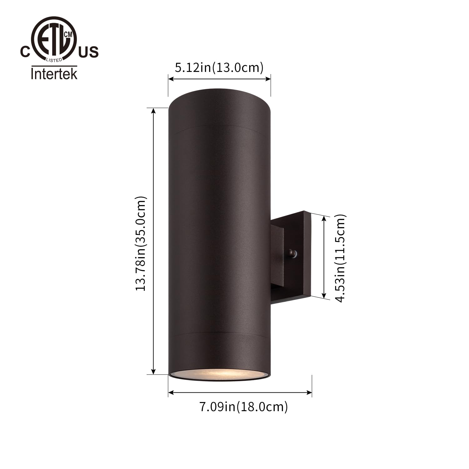 mirrea Outdoor Porch Light, 14in Aluminum Cylinder, Waterproof Wall Sconce, Oil Rubbed Bronze, 2 Pack, Model B12A130