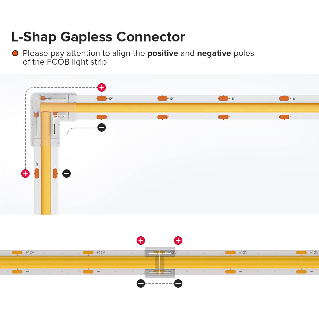 Btf-Lighting Cob 10Mm/0.39In Width Led Connector Kit 6Pcs 2 Pin Transparent Gapless L-Shaped 4Pcs 2Pin Strip To Strip Connectors