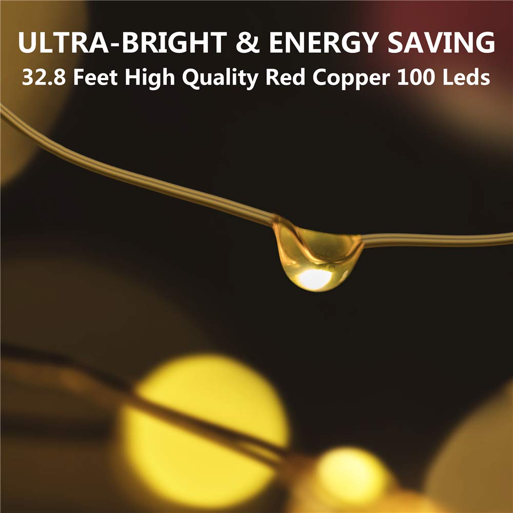 Tingmiao Fairy Lights 33Ft 100 Led String Lights Battery Operated With Remote Waterproof Copper Wire Lights For Indoor Decorative Lights