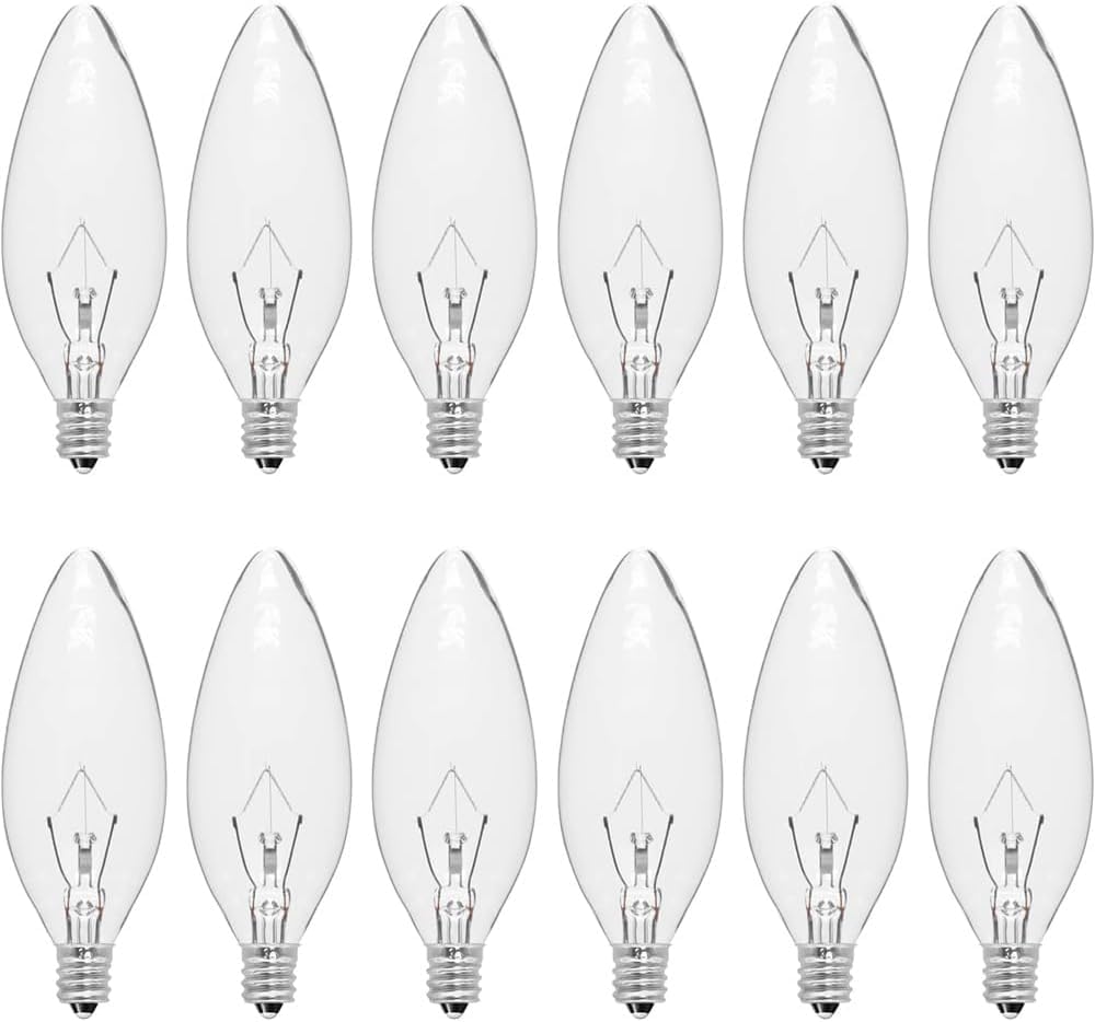 12-Pack 40 Watt Chandelier Light Bulbs  Incandescent Candle Light Bulb - Warm White 2500K  500 Lumen Dimmable  E12 B10 Clear Candelabra Light Bulbs for Vanity  Ceiling Fan  Wall Sconces (40 Watts)
