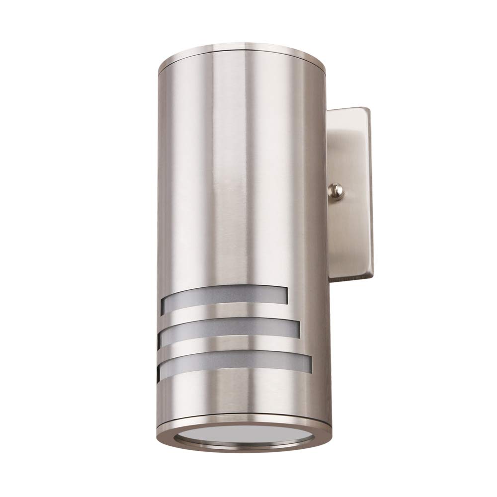 Cerdeco Outdoor Wall Lamp, Modern Cylinder Design, Satin Nickel Finish, UL-Listed, Model 134, Suitable for Garden & Patio