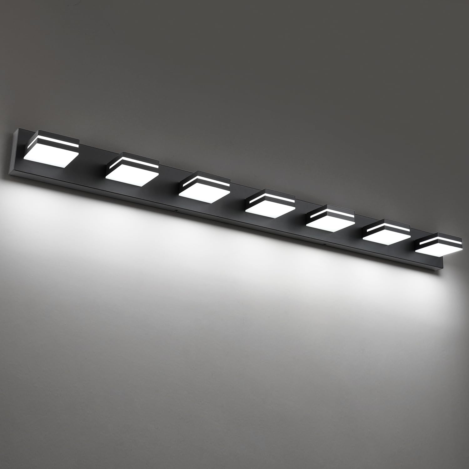 Sinerise Led Modern Bathroom Vanity Light Fixtures (7-Light, 55-Inch), Matte Black Modern Acrylic Bathroom Wall Lighting Fixture