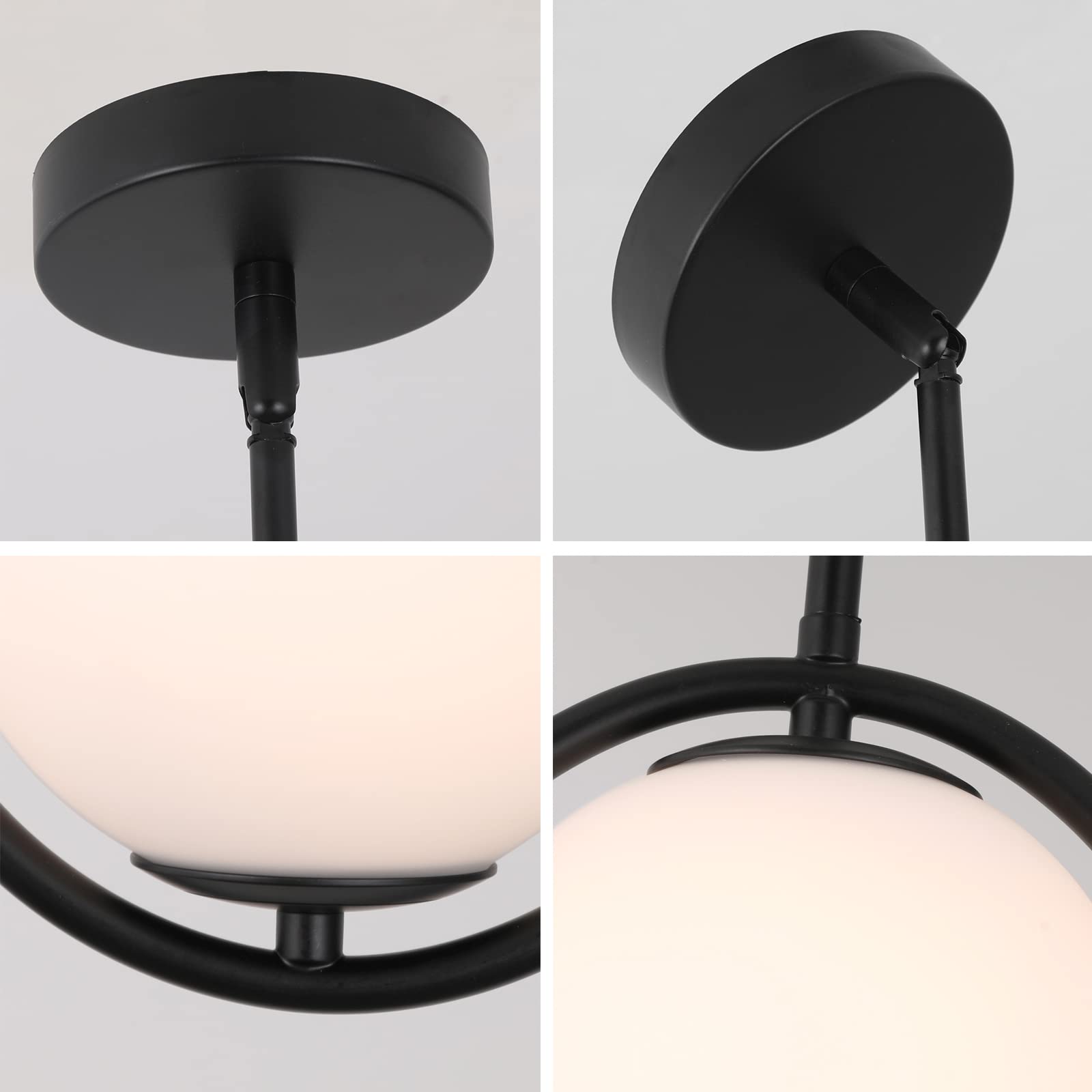 SeeU Modern Pendant Light Fixture - Vintage Black Metal Chandelier with White Globe Glass for Kitchen Island, Dining Room, Bedroom