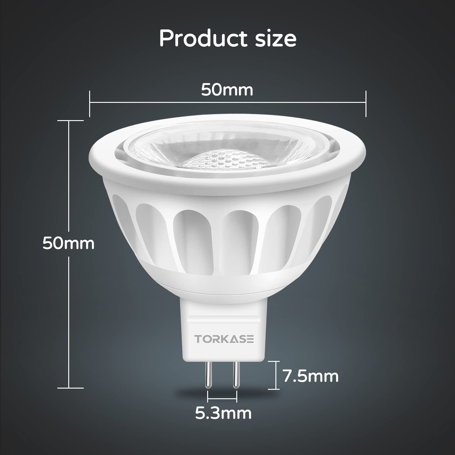 Torkase MR16 LED Light Bulb 5W, 3000K Warm White, GU5.3 Bi-Pin Base, 6 Pack, 90% Energy Saving, Non-D