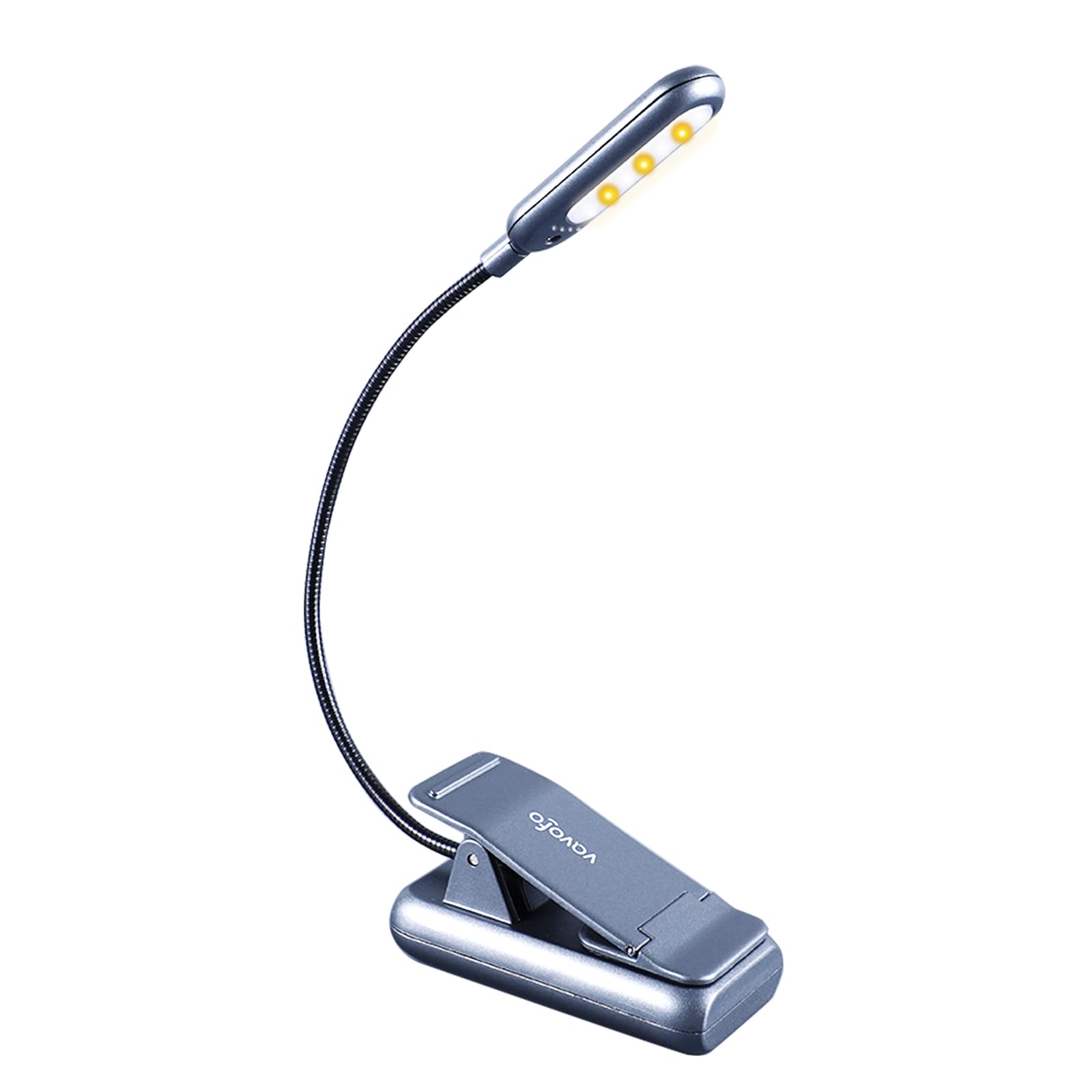 VAVOFO Rechargeable Book Light 7 LED Eye Care Lamp, 9-Level Warm Cool White, Metallic Grey, Model KM-6720