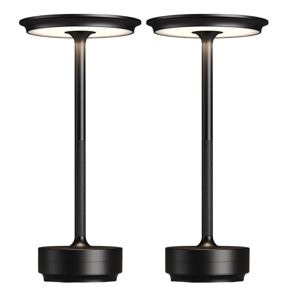 Anicompa 2 Pack Cordless Table Lamps, 5000Mah Rechargeable Table Lamp, 3 Color Stepless Dimming Led Black Desk Lamp With Memory 