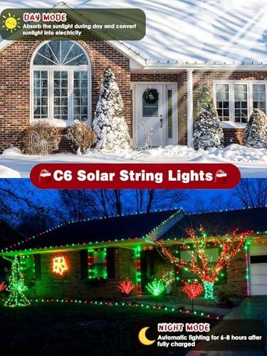 C6 Solar Christmas Lights Outdoor  50 Led 16Ft Christmas Decorations Outdoor Waterproof  Solar String Lights For Outside With 8 Modes  Fairy Twinkle Light For Tree Garden Xmas Decor (Red And Green)