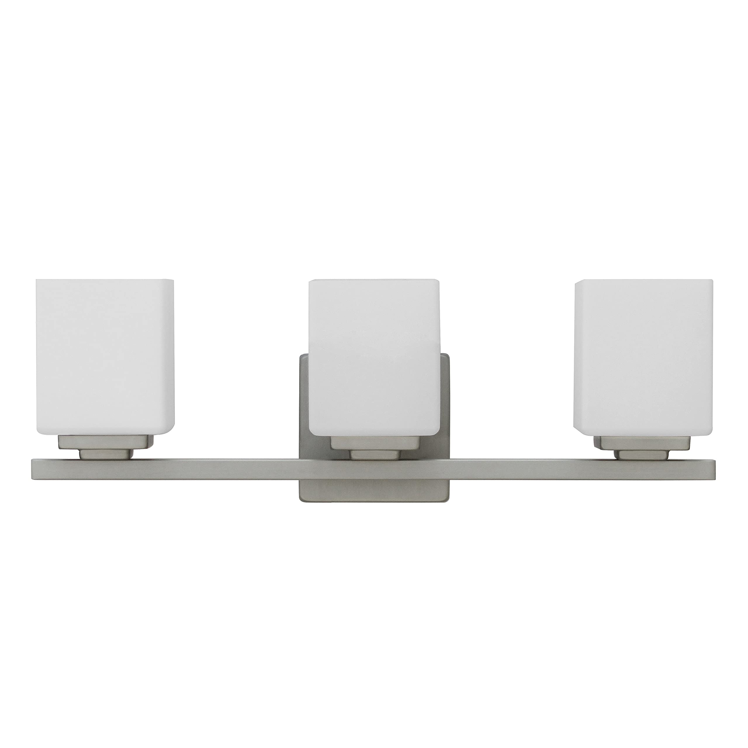 Yosemite Home Decor Jordan 3-Light Vanity Light, Satin Nickel Finish, Frosted White Glass Shades, 5.3 x 20.9 x 7 inches, Model 130010329