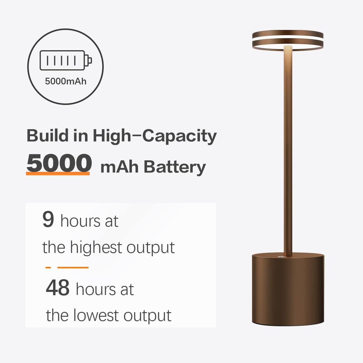 bravzurg Rechargeable Table Lamp, Dimmable LED, 5000mAh, Metal, Wirele ...