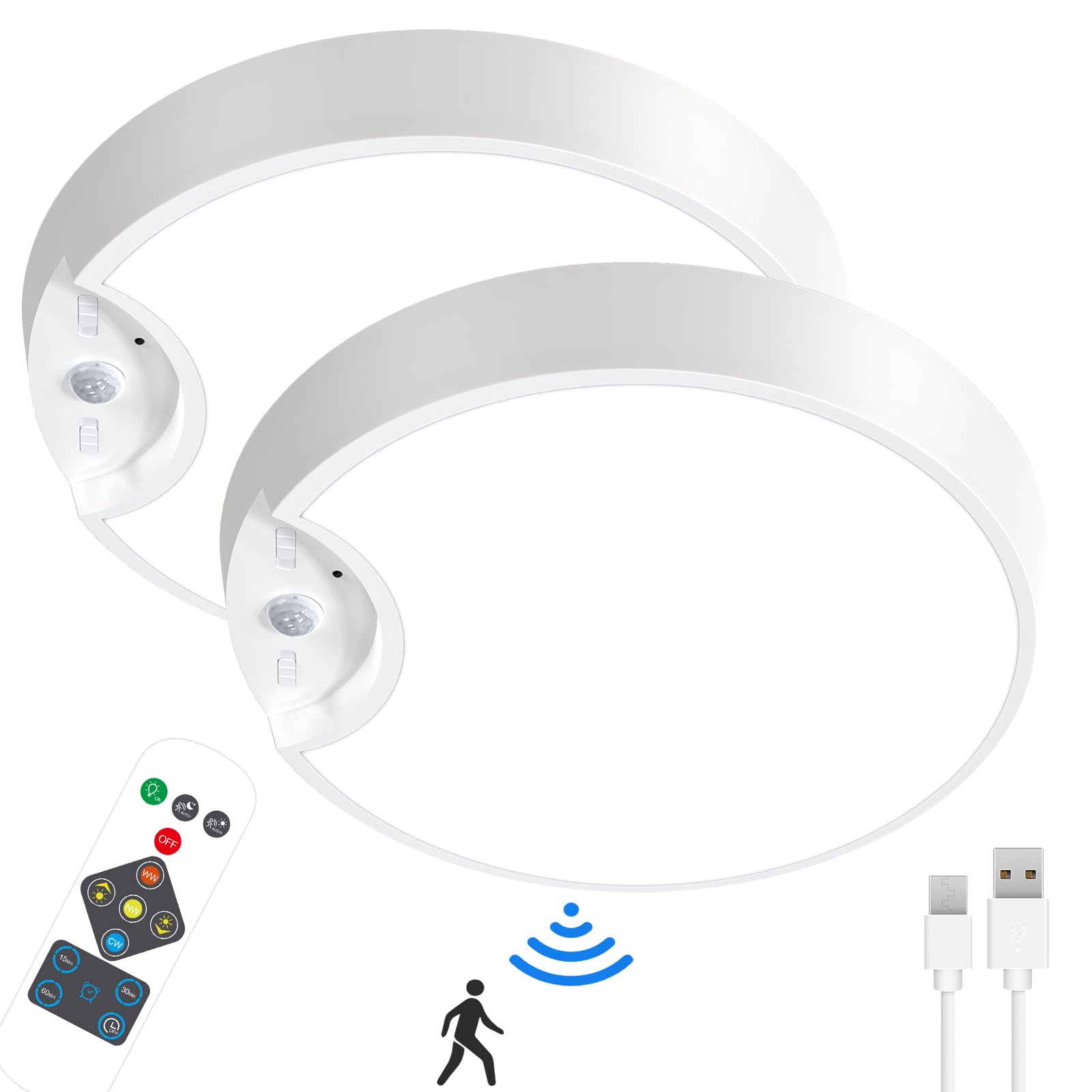 TOOWELL Rechargeable Motion Sensor Light with Remote, Battery Operated Ceiling Light 8000mAh, Wireless Motion Activated Light In