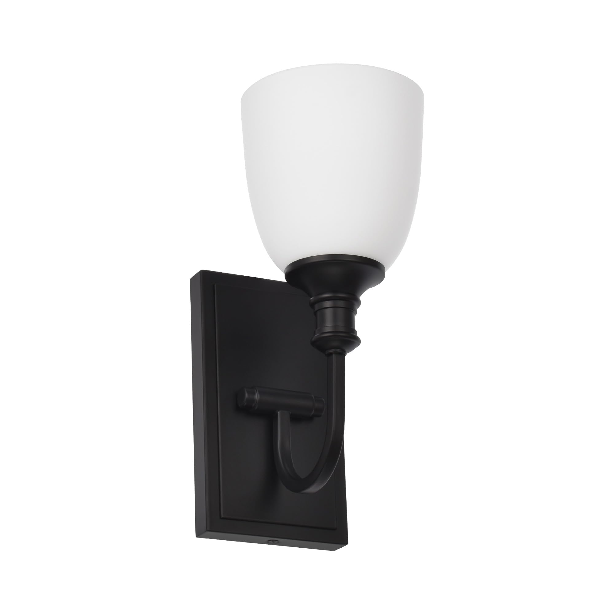 Hanaloa Wall Sconce Light, Vintage Sconces Wall Lighting In Matte Black, 1 Light Bathroom Vanity Lighting With Opal Glass Shade, Wall Light For Bedroom Bathroom Living Room Entryway Hallway