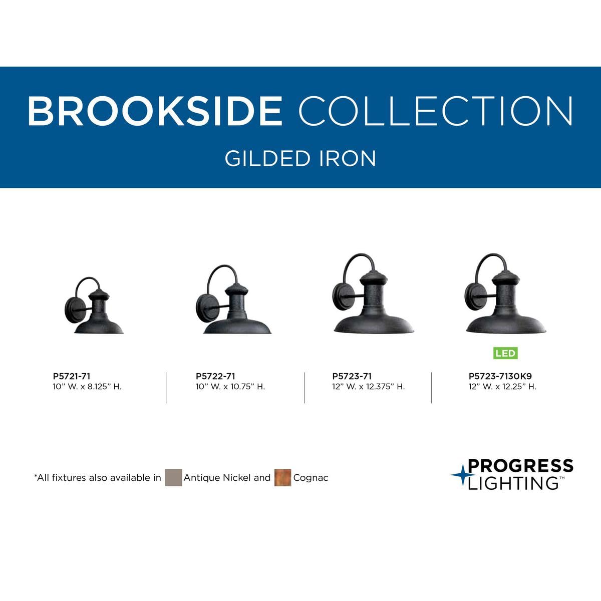 Progress Lighting Brookside Outdoor Light Fixture, 12in x 12.31in, Black, Model P5723-71, Aluminum