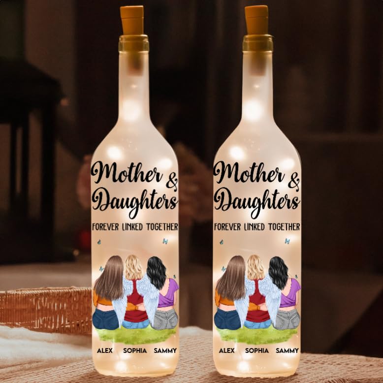 Macorner Bottle Lamp for Mom - Personalized Mothers Day Gift, Glass, A1 - 2 Daughters, Model MOM261202VUPG-BOTTLELAMP-UBL-02